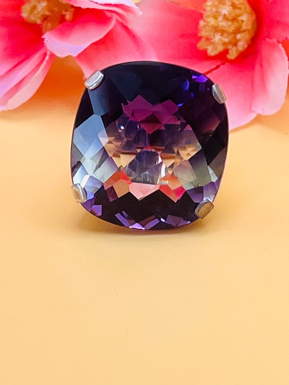 Large Vintage Ametrine 82.15 CT Gemstone silver Ring size 8